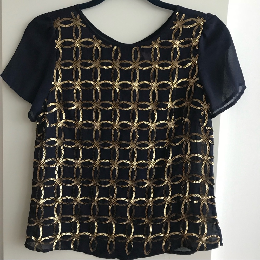SOLD MAISON JULES Navy Blue Gold Sequins Small